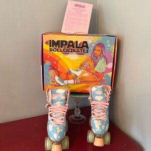 IMPALA ROLLER SKATES, WOMENS SIZE 5-USA, LN! SKY BLUE CLOUD DESIGN!